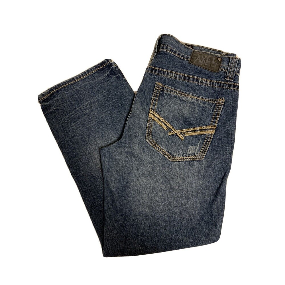TK Axel Mens Jeans Size 36 x 29‎ Relaxed Straight Medium Wash Ripped Distressed